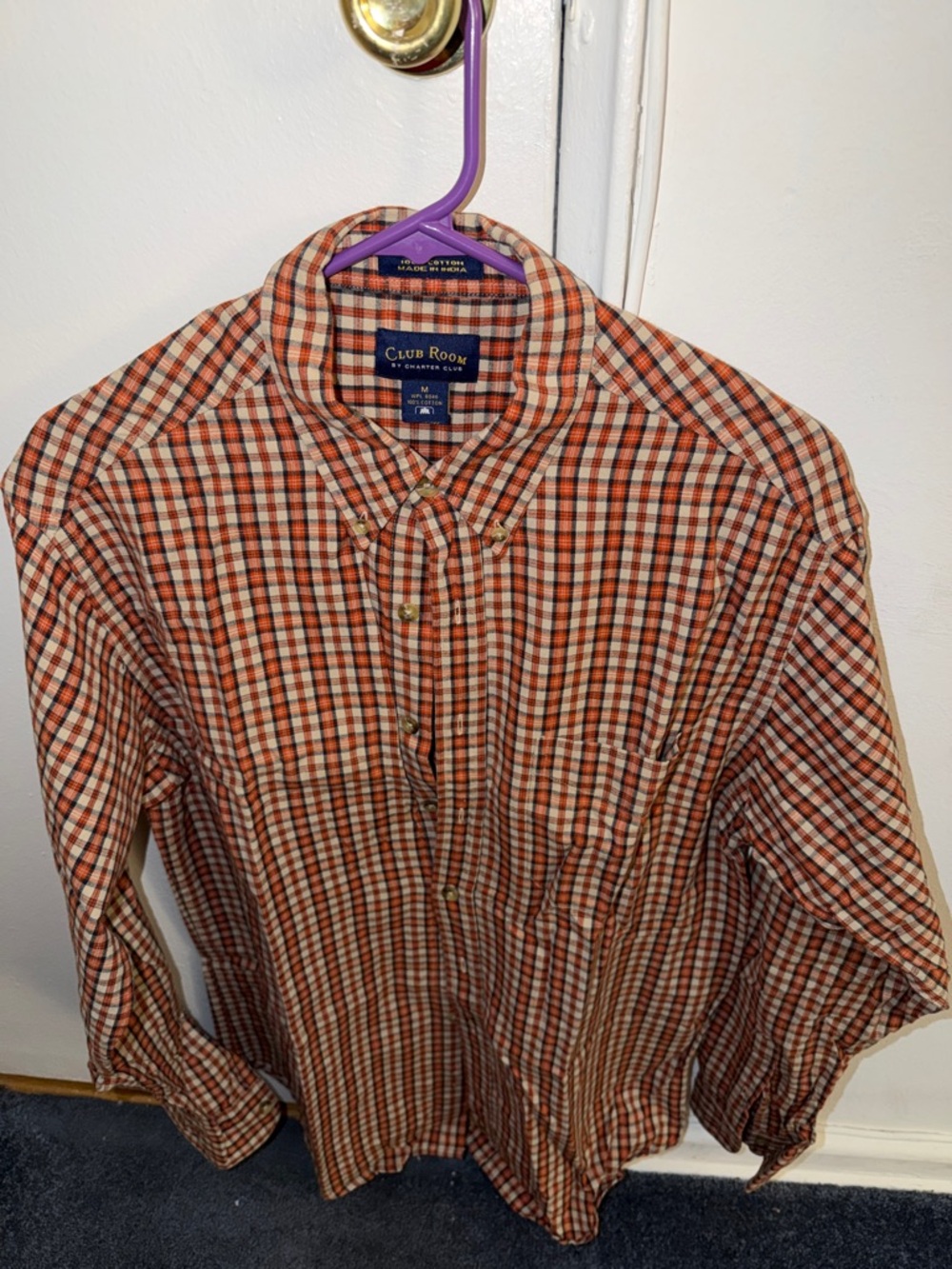 Club Room Orange and White Plaid Button-Down Shirt
